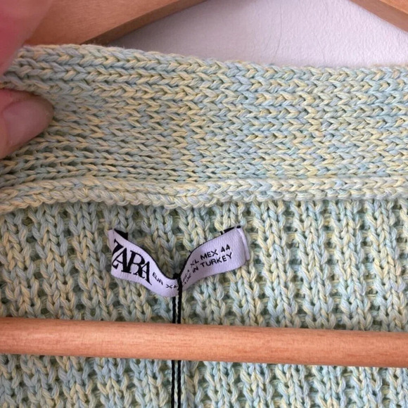 Zara Textured Weave Woven Oversized Cardigan NWT Green Yellow Size XL - Picture 6 of 8